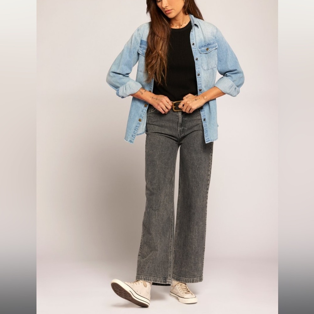 Current/Elliott Navigator Wide Leg Jeans In Mercury Wash Size 28